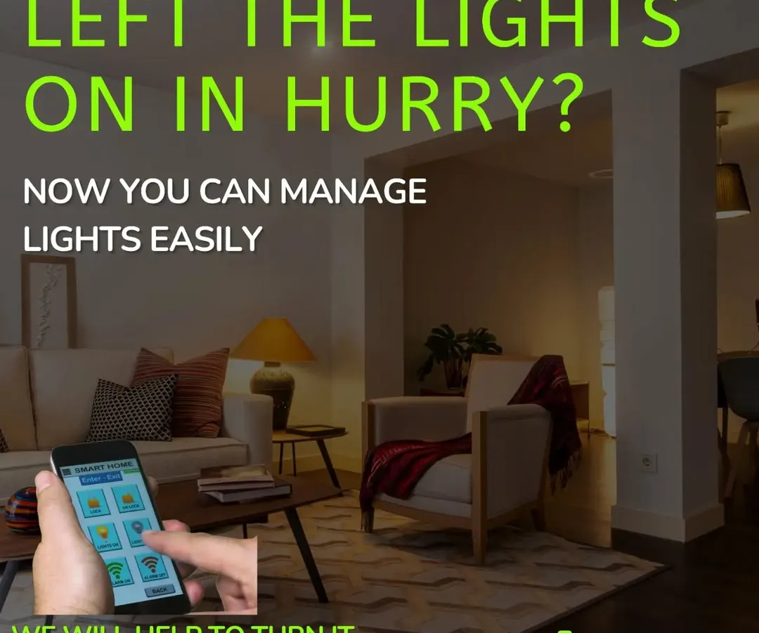 Never worry about leaving the lights on again. Our smart home app gives you complete control over your home's lighting, allowing you to manage them remotely and save energy, as shown here with a simple tap on your phone.