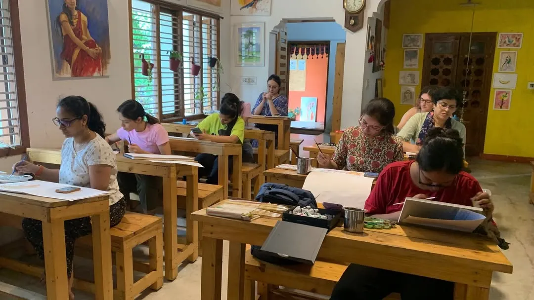 This is our quiet corner of calm in Jayanagar. With wooden desks and a focused, peaceful energy, our studio is a space where you can disconnect from the rush and reconnect with your creativity.