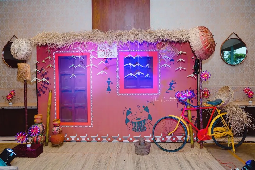 We recreated the timeless charm of a traditional Indian village for a very special 80th birthday. This backdrop, complete with a thatched roof and Warli art, set the stage for a celebration of legacy and heritage.