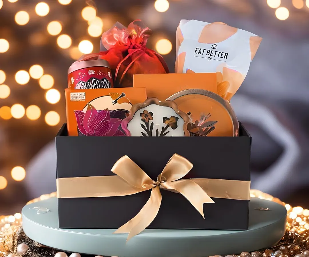 This is what thoughtful luxury looks like. This elegant Diwali hamper, with its warm lights and premium selection, shows my commitment to creating beautiful, high-quality gifts that feel truly special for any festive occasion.