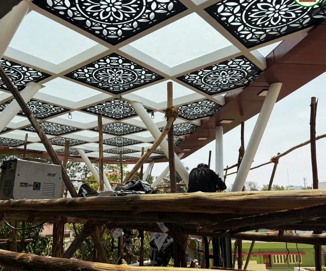 This architectural 12mm toughened glass pergola in Mahalakshmi Layout is a perfect example of how I blend strength and elegance. The custom-designed CNC panels integrate seamlessly with the glass, creating a stunning visual effect while ensuring the structure is safe, durable, and perfectly aligned with the building's existing architecture.