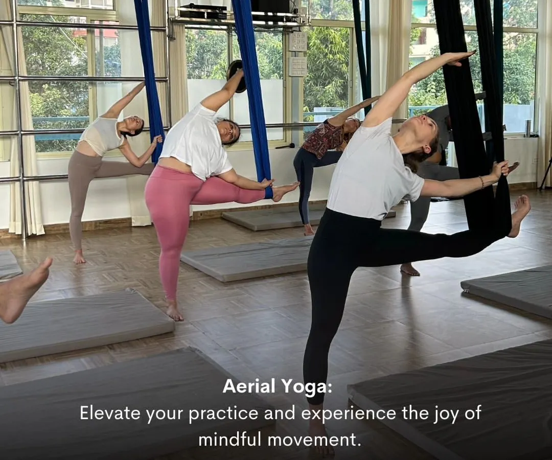 There's a special kind of joy in flying together. In my aerial yoga classes, we use the hammock to support our bodies, allowing us to explore new movements, build strength, and experience the freedom of mindful suspension.