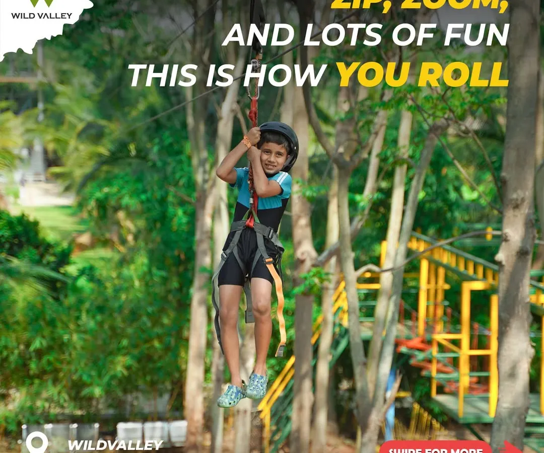 This is what pure joy looks like. Our zipline is a favorite among our young adventurers, offering a safe and thrilling flight through the trees. We ensure every child is securely harnessed for their high-flying experience.