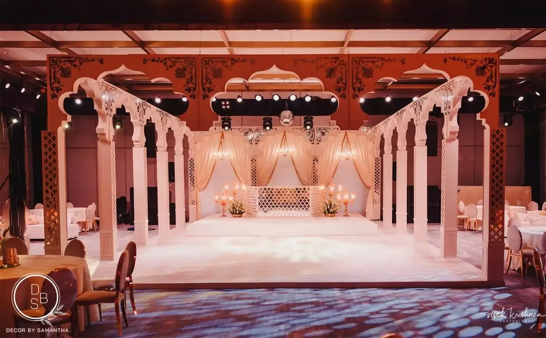 This is what I call a showstopper. For this engagement, we brought the magic of Rajasthan's mystical Mahals to life, creating an opulent palace courtyard that was nothing short of a royal gathering.