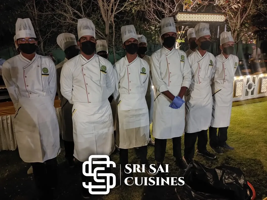 Our crew includes hotel management trained professionals, seen here in classic white chef uniforms. This level of expertise ensures that your food service, from preparation to presentation, is handled with the skill and discipline of a top-tier hotel kitchen, guaranteeing quality and hygiene.
