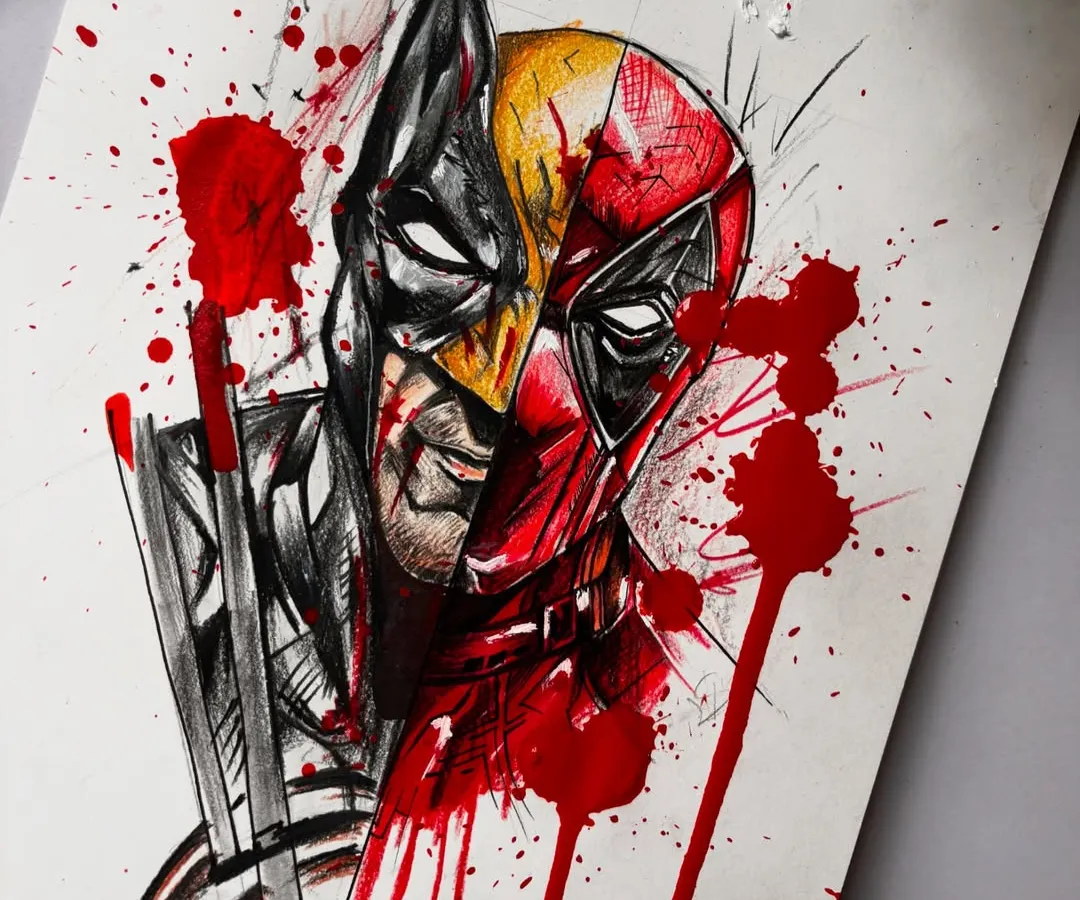 A mixed-media fan art piece of Deadpool and Wolverine. I combined the sharp, graphic style of colored pencils and markers with detailed graphite shading to capture the energy of these two iconic comic book characters.