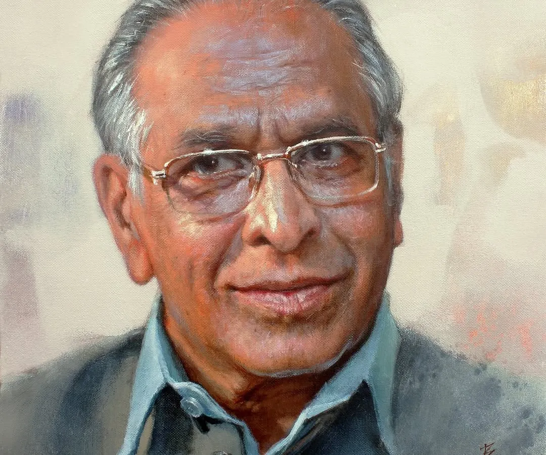 A portrait is more than a likeness; it's about capturing a person's spirit. This acrylic on canvas portrait of my late art teacher, Kamlakar Yardi Sir, is an example of how I create memorial portraits that honor a person's legacy and soul.