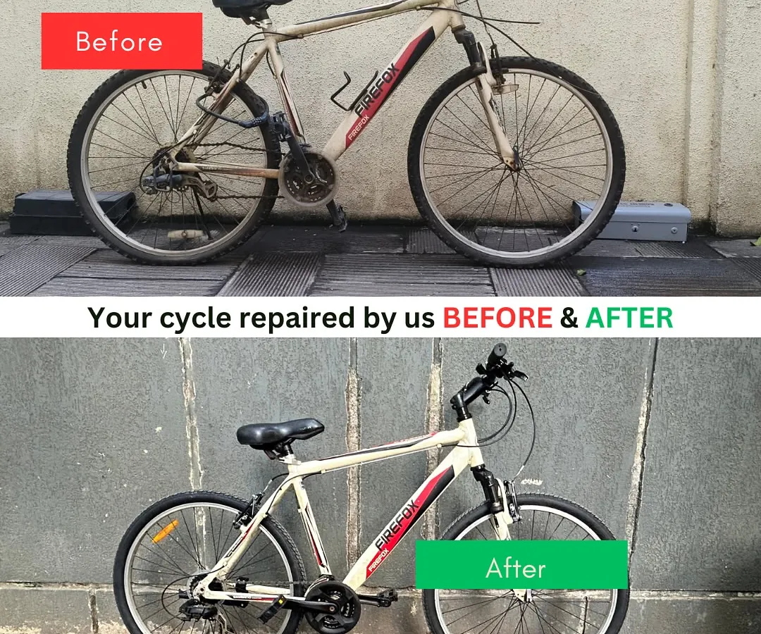 A perfect example of a complete overhaul. This Firefox bike came to us looking its age, but after a full strip down, deep cleaning, and precise tune up, it’s ready to ride smoothly again. We service all major brands including Firefox, Trek, and Scott.
