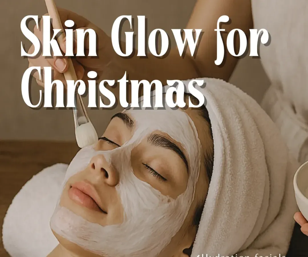 Getting your skin ready for a special occasion starts here. This is a brightening facial in progress, where I apply a targeted mask to hydrate the skin, even out the tone, and create a smooth, party-ready 'glass-skin' finish.