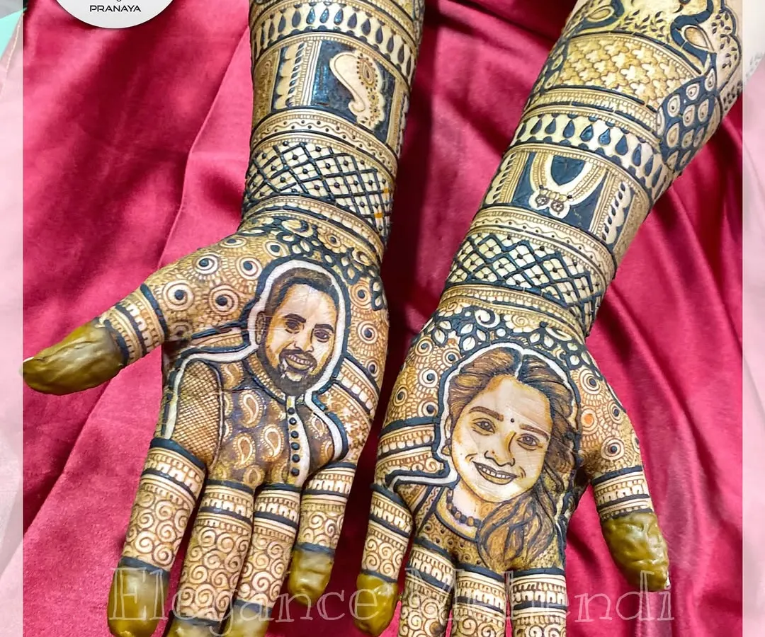 I love capturing your likeness in henna. This was my first ever bride and groom portrait mehendi, and seeing the bride's happy face made all the detailed work worth it.