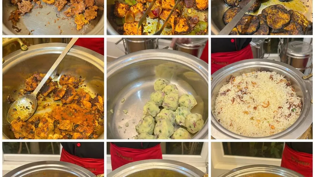 Our menus feature a diverse range of flavorful dishes. This collage showcases some of our popular offerings, including paneer tikka, assorted vegetable preparations, and fragrant rice, perfect for any corporate lunch catering in Bangalore.