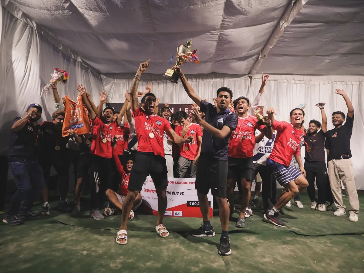 This is the moment we lifted the Delhi A Division trophy in 2024. The raw emotion and celebration from the team captures the winning culture we have built at Noida City FC.