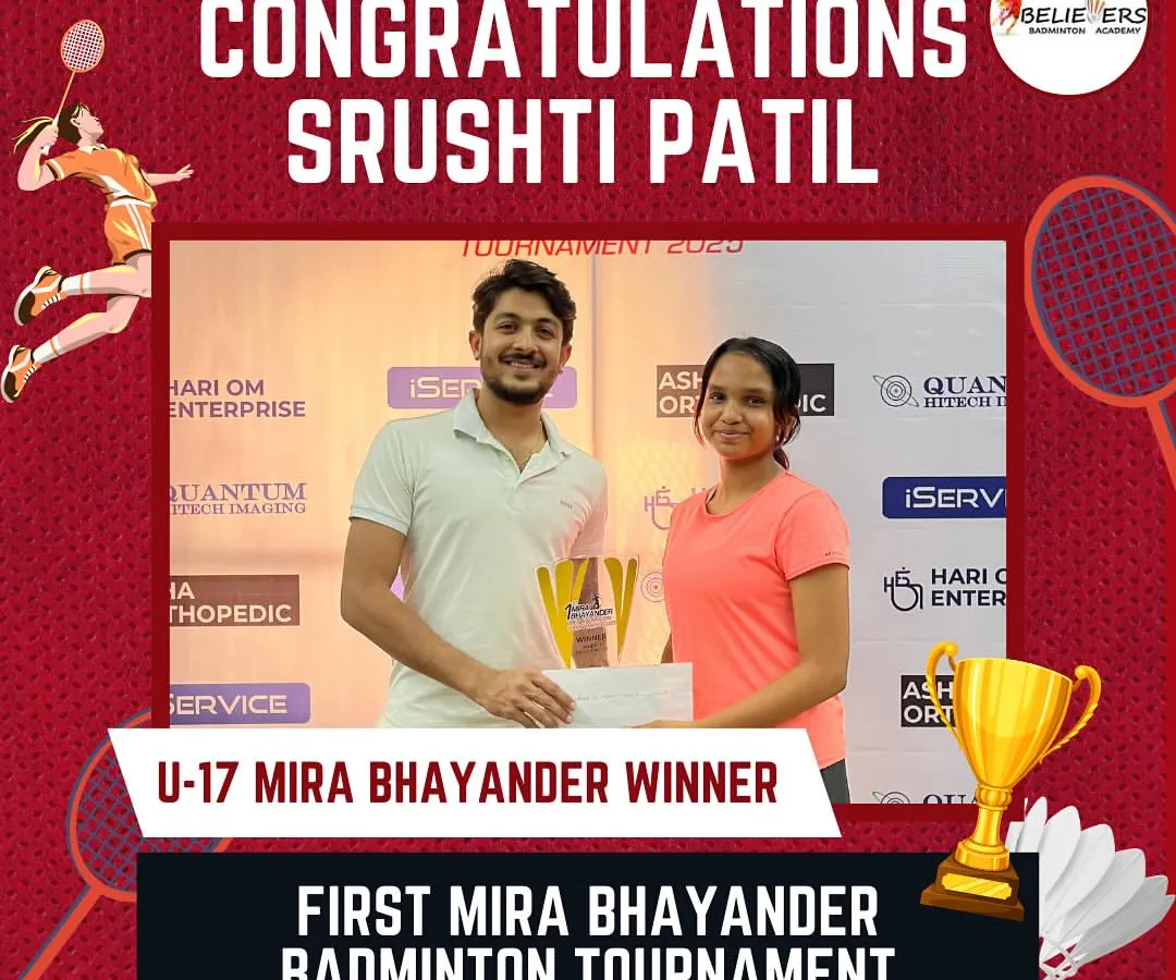 We don't just build players; we build champions. A huge congratulations to our player Srushti Patil for winning the U-17 Mira Bhayander Badminton Tournament. This is what dedication and hard work looks like.