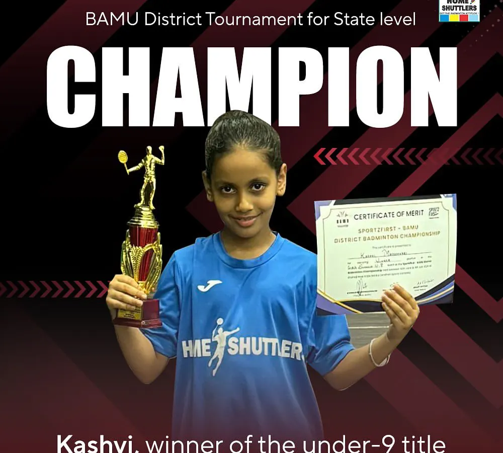 We celebrate every victory, and this one is special. Here is our young champion, Kashvi, after winning the under-9 title at the BAMU District Selection Tournament. Our youth badminton program focuses on building strong fundamentals from an early age.