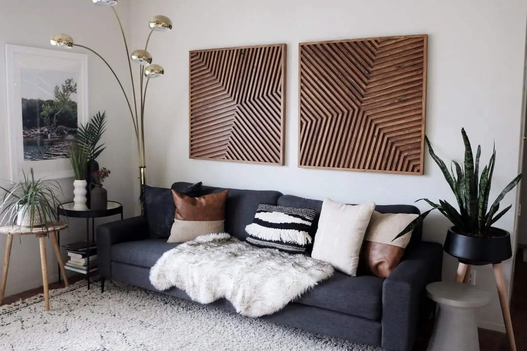 See how our Horizon wooden art set elevates a modern living space. The geometric lines and warm wood tones create a sophisticated and textural focal point, perfectly complementing contemporary furniture and decor.