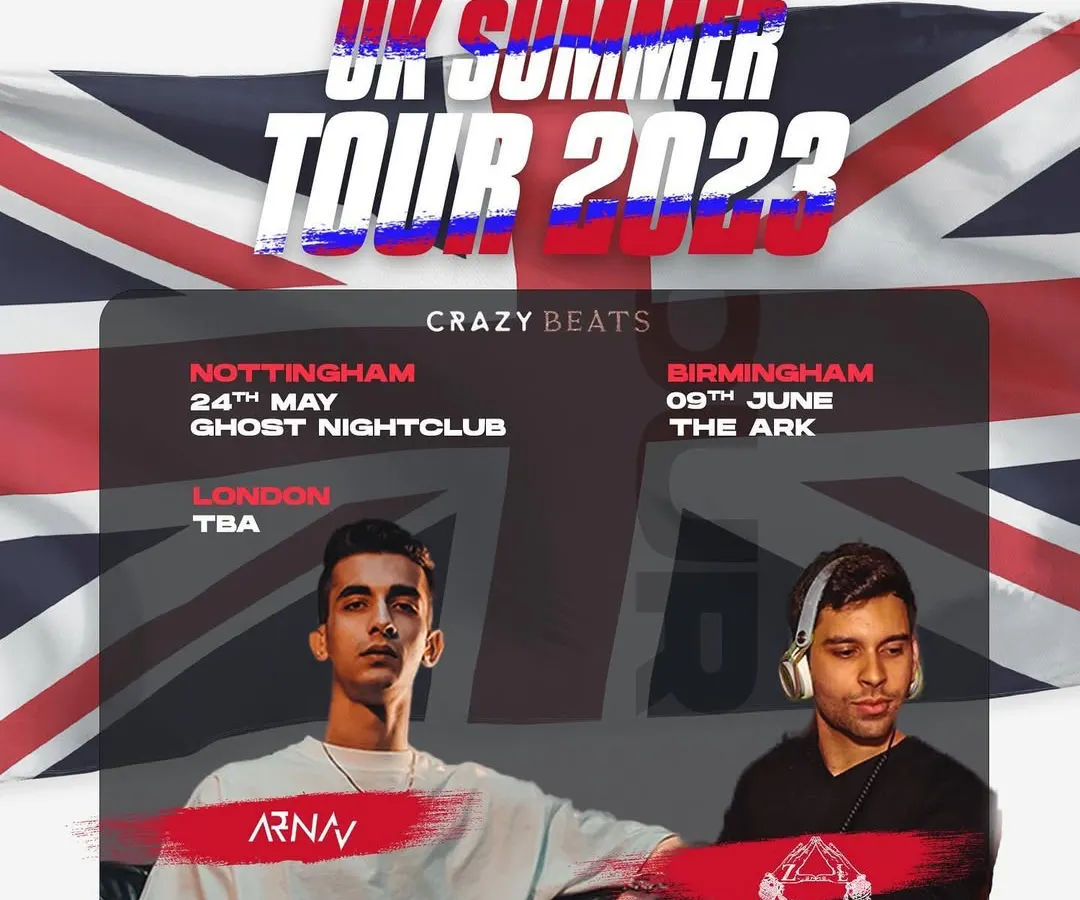 I take my sound international. This poster from my 2023 UK Summer Tour shows my reach, with gigs in key cities like Nottingham, Birmingham, and London.