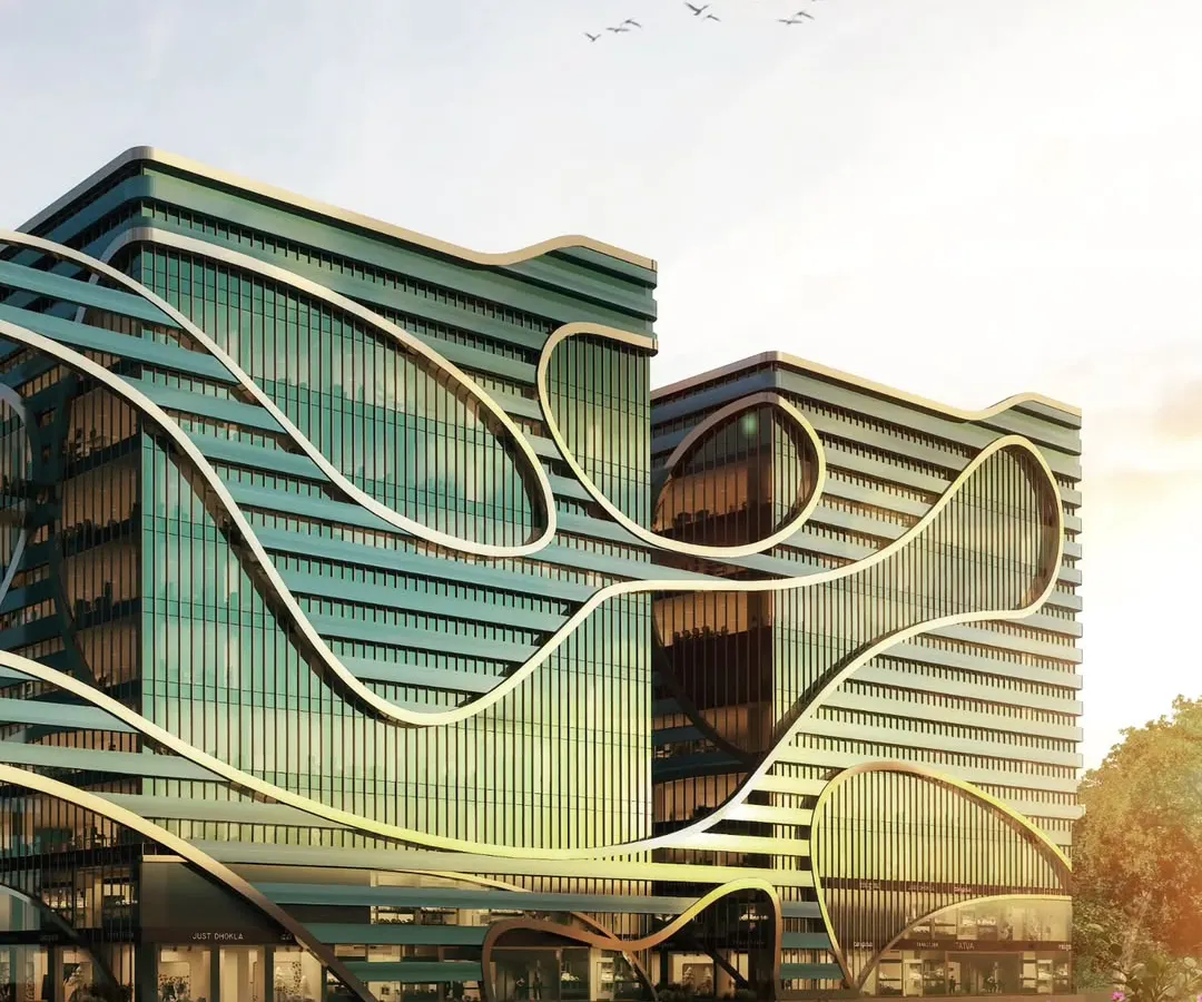 This design for a commercial hub in Central India is a study in organic forms and interconnectedness. I envisioned three towers that flow into one another, wrapped in a sleek glass façade that blends modernity with the natural landscape, creating a state-of-the-art business environment.