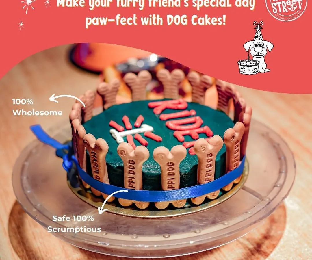 Our cakes are all about safe indulgence. This custom cake, with its biscuit border and personalized name, is made with 100% wholesome, dog-friendly ingredients so you can celebrate without a worry.