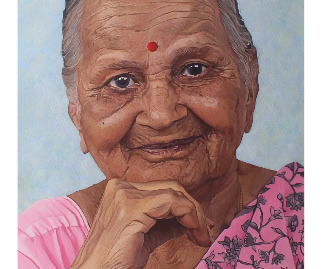 This was a special commission portrait of a client's 'Aai' (mother). I worked with acrylics on watercolour paper to create a lasting memory. Creating personalized family artwork that holds so much emotional value is one of the most rewarding parts of what I do.