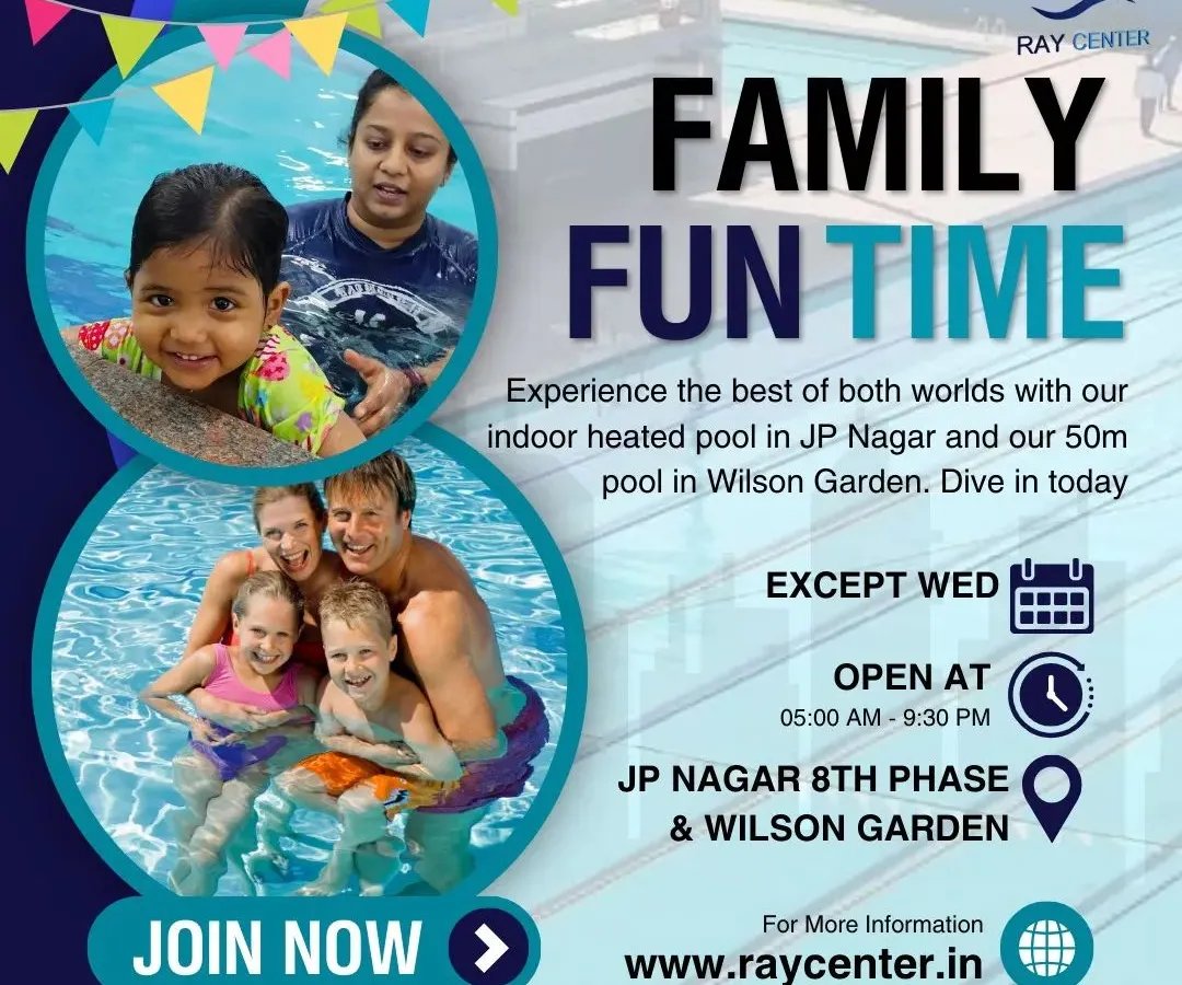 Create lasting memories with your loved ones during our family fun time. Our pools are a safe and exciting environment for all ages to splash, play, and enjoy quality time together. We have options for everyone at both our JP Nagar and Wilson Garden locations.