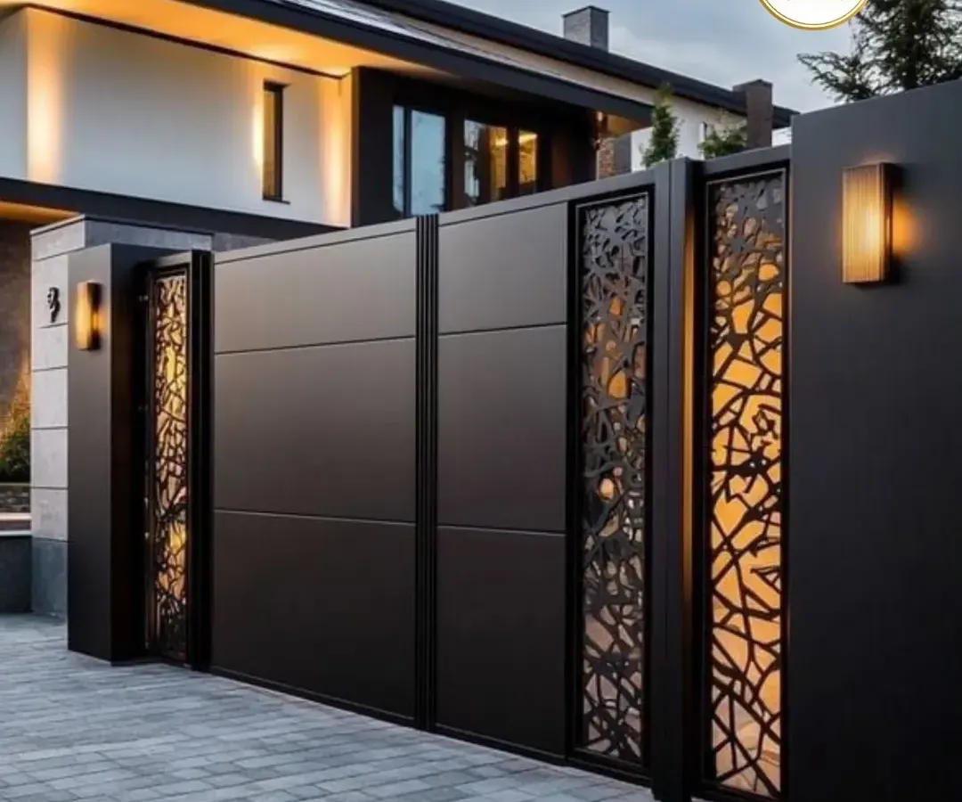 Make a powerful first impression with a modern entrance gate featuring backlit, CNC-cut panels. This design combines high-security construction with artistic metalwork, creating a statement piece that is both beautiful and formidable for any luxury residence.