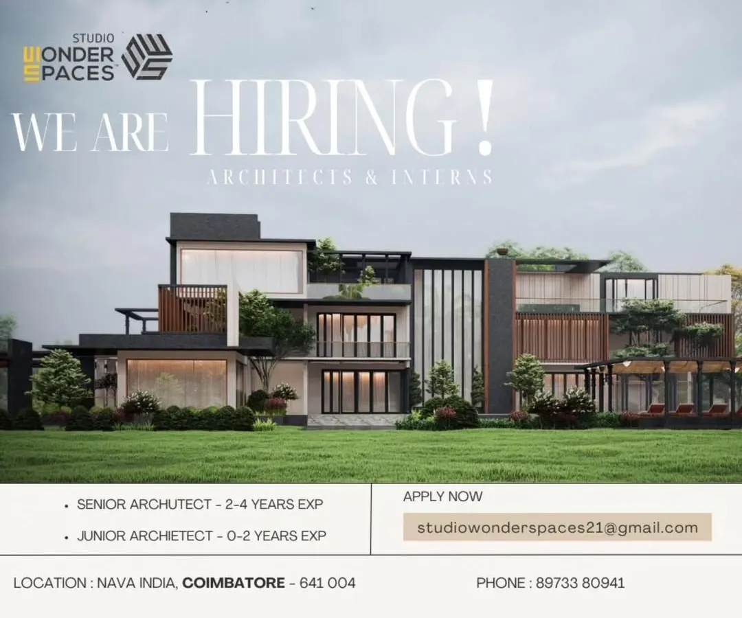 This posting for Studio Wonderspaces in Coimbatore is a great example of the high-quality architectural roles I feature. It targets both senior architects with 2-4 years of experience and junior architects, making it easy for firms to build a complete team.