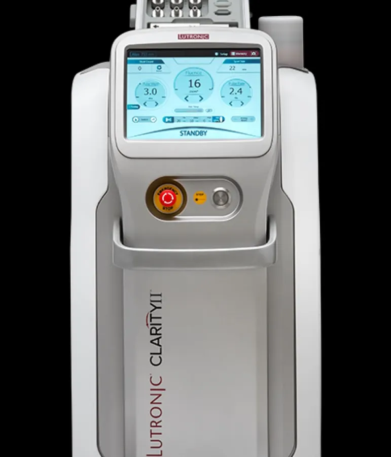 This is the Lutronic Clarity II, a cornerstone of my practice. It features dual wavelengths to safely treat all skin types, even the darkest tones, which require a specific and careful approach. Its advanced cooling system ensures patient comfort, making it a superior choice for reliable and long-term hair reduction.