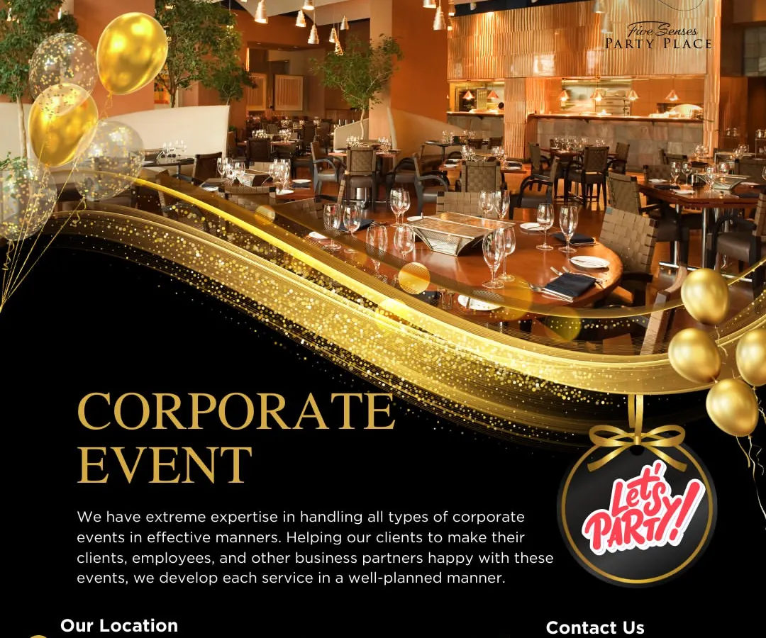 We specialize in planning and executing professional corporate events. This image showcases a formal dining setup suitable for client appreciation dinners, executive meetings, or company milestones, reflecting our commitment to creating a sophisticated business environment.