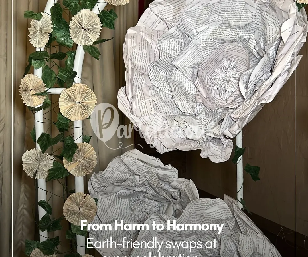 I believe celebrations can be beautiful and kind to our planet. This floral arch is crafted from upcycled old books, turning forgotten pages into a statement of sustainable art and harmony for your event.