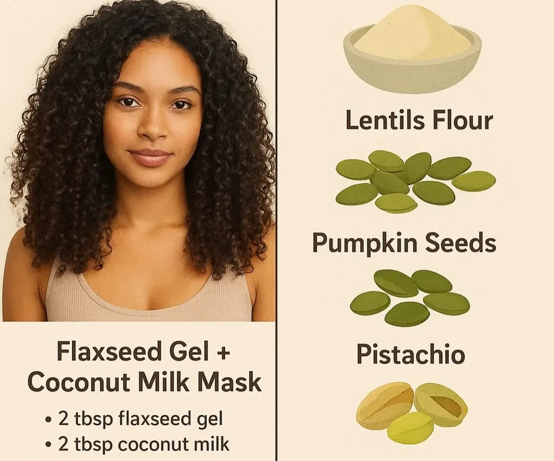 We believe beauty starts from within, which is why our curriculum connects nutrition directly to hair and skin health. This guide shows vegetarian foods and a simple, effective flaxseed gel and coconut milk mask to improve moisture and definition for curly hair.
