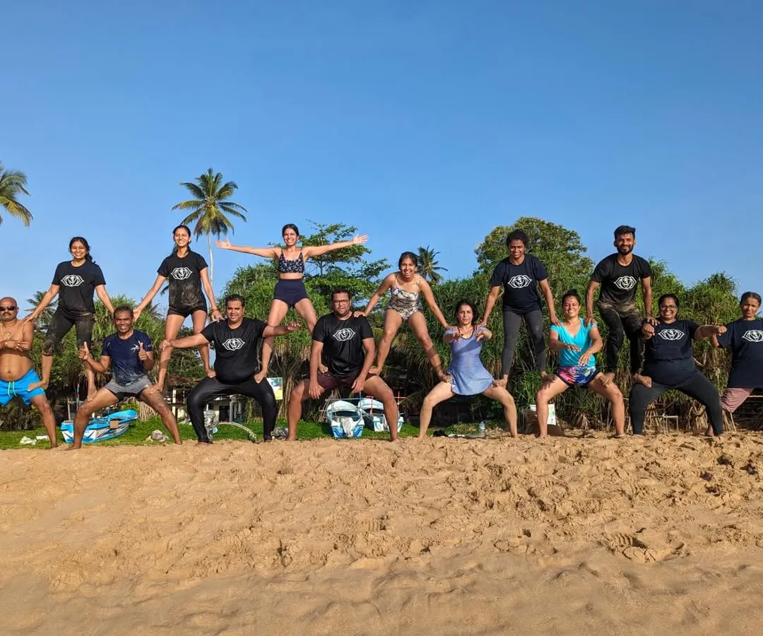 We are serious about yoga, but we are also serious about fun. Here is our Aayana family creating a human pyramid during our acro yoga session on the beaches of Sri Lanka. It is all about trust, laughter, and community.