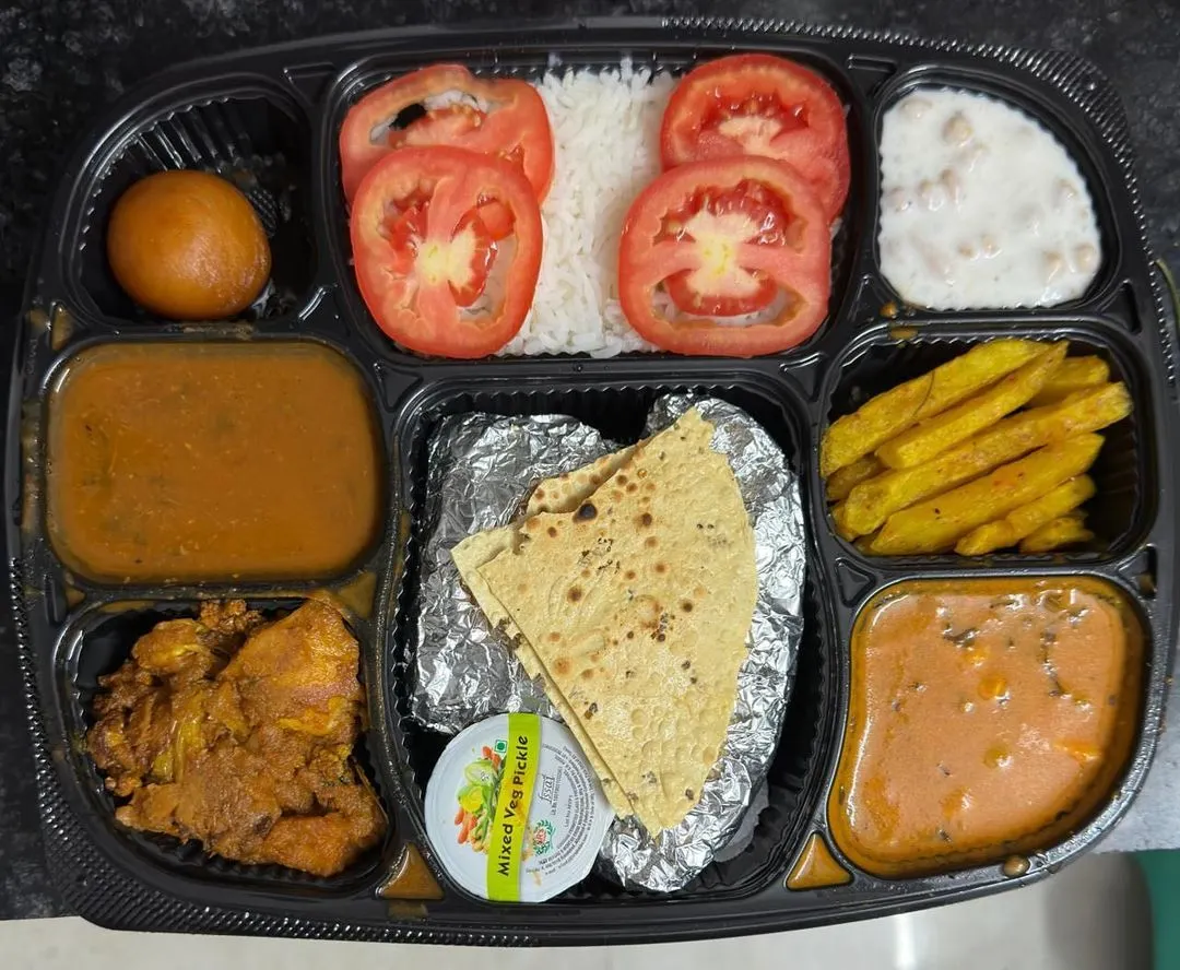 This is my special Karwa Chauth thali, a complete meal that I prepare for festivals. It includes multiple sabzis, dal, rice, raita, a sweet, and more, so you can enjoy a proper festive feast at home.