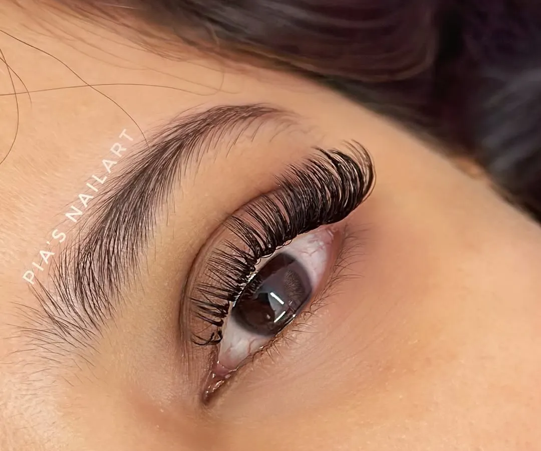 A close-up of my custom Cat Eye lash extensions. This style elongates the eye by using shorter lashes on the inner corner and gradually increasing the length towards the outer corner. It creates a beautiful, winged effect that is both glamorous and sophisticated.