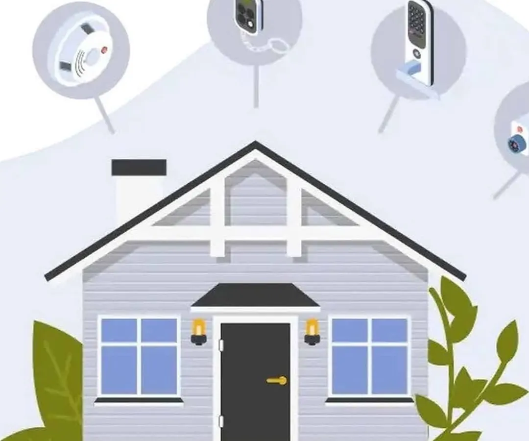 We specialize in creating smart, secure homes by integrating key devices. This visual highlights how we combine fire safety with convenient access control, using components like advanced smoke alarms and smart door systems that you can manage with ease.