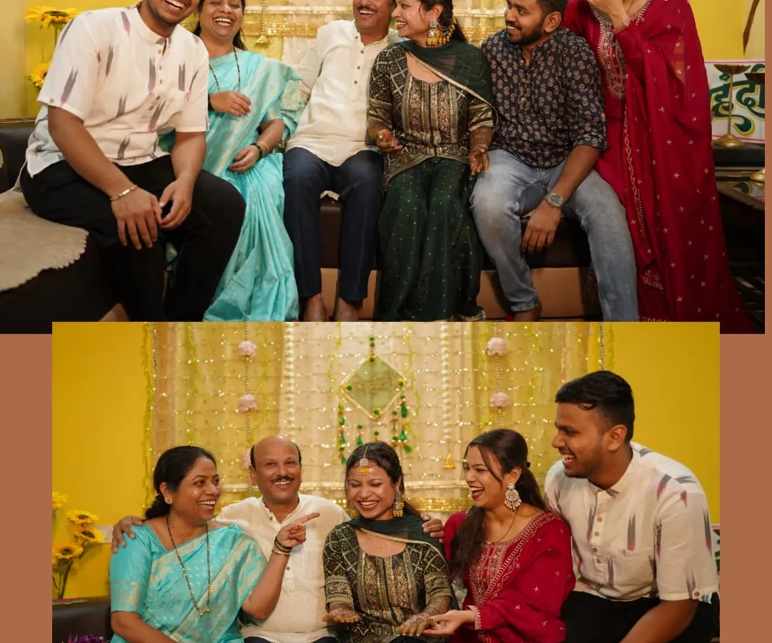 A family that laughs together, stays together. This single frame from Pranali's Mehendi ceremony is full of life, capturing the shared happiness and teasing that makes these gatherings so special. My goal is always to document the entire family's story.