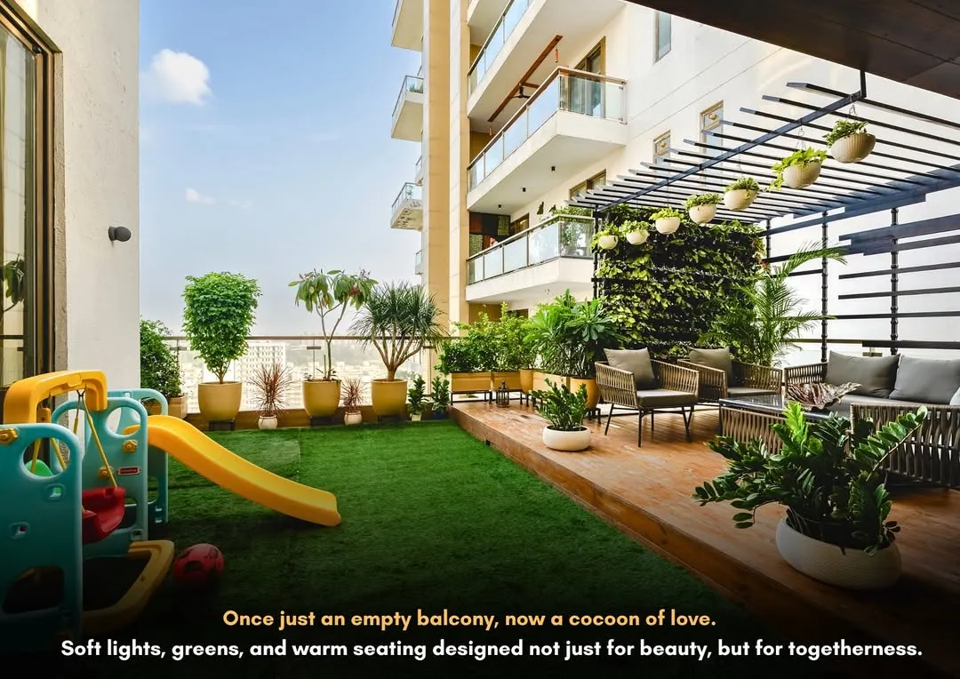 I believe every corner of a home has potential. This was once just an empty apartment balcony. We transformed it into a family oasis with a cozy cabana for conversations and a safe play area for the kids, complete with artificial grass. It’s now a space for togetherness.