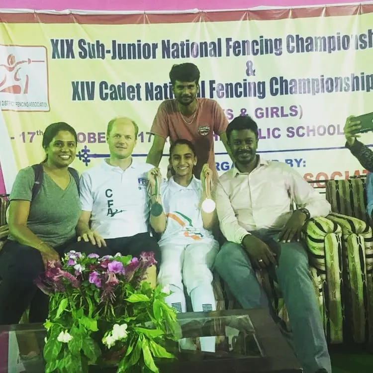 Celebrating another major victory with our sub-junior national gold medalist at the championship in Gwalior. Our coaching program is designed to prepare young fencers for high-stakes national competitions.