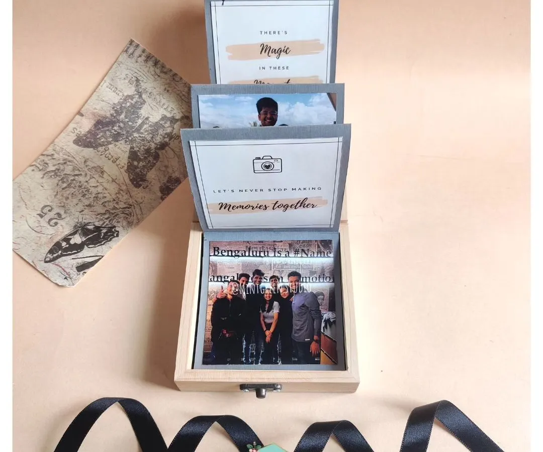 I call this my Magical Memory Box. When you open the lid, a waterfall of your favorite photos tumbles out. It’s an interactive and heartfelt way to relive your best moments, perfect for birthdays, anniversaries, or a special farewell gift.