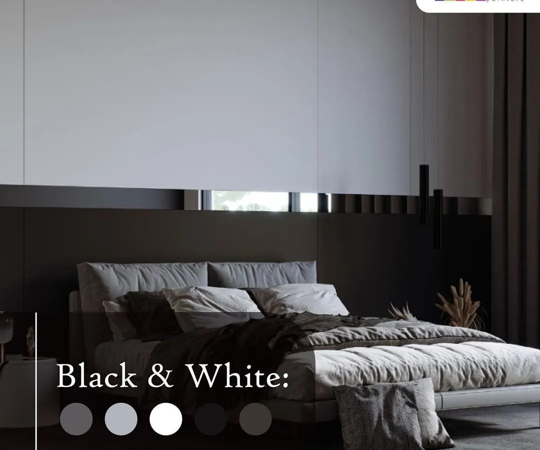 We created a sophisticated and modern bedroom using a bold black and white colour scheme. The clean lines and contrasting tones deliver a high-impact, minimalist look, showcasing our expertise in contemporary interior painting.