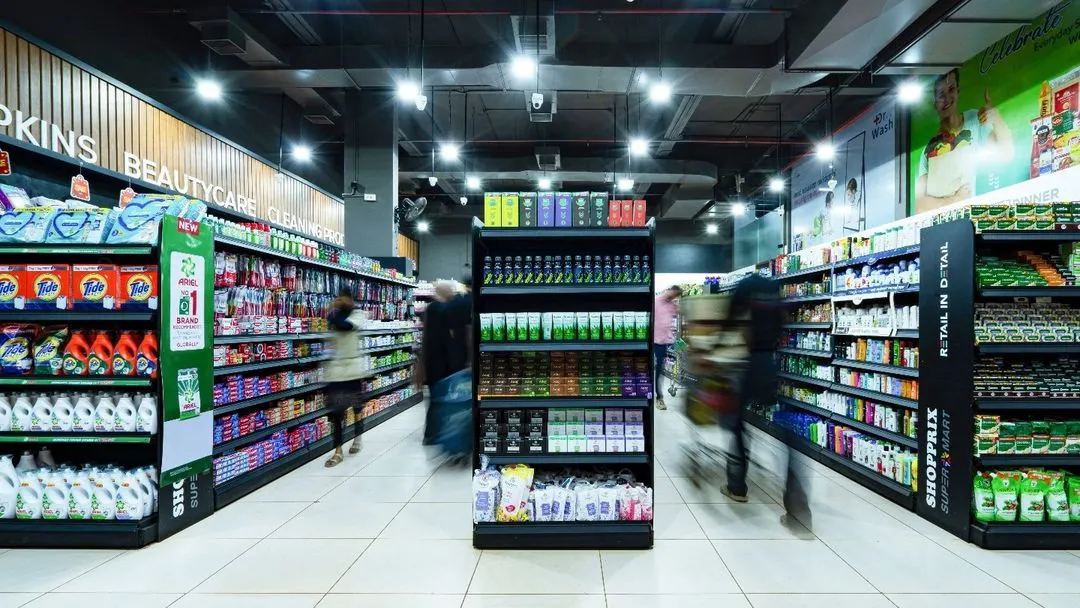 For the Shopprix supermarket, I designed wide, clean aisles with strategic lighting to create an inviting and easy-to-navigate shopping experience. The motion in this shot captures the dynamic energy of a well-functioning retail space.