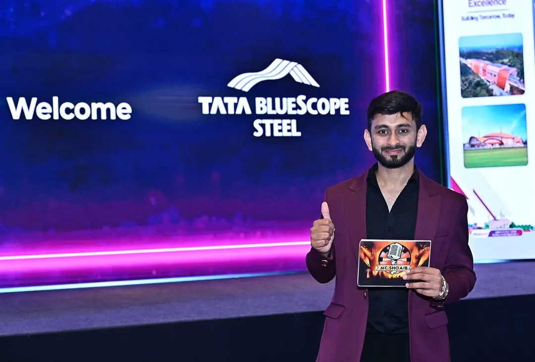 Ready to go at the Tata Bluescope Steel dealer meet. A confident thumbs-up for another successful corporate event, ensuring the brand's message is delivered with professionalism and impact.