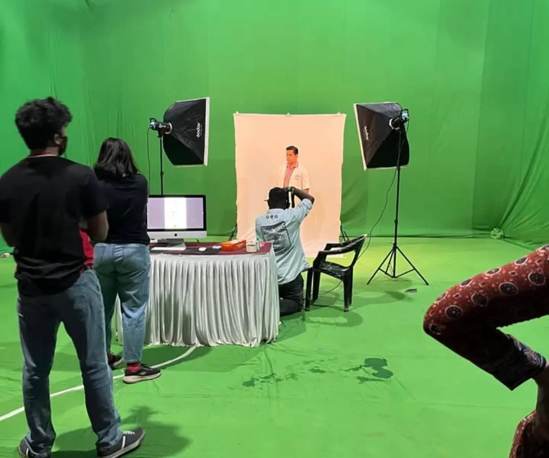This behind-the-scenes shot captures a milestone moment: my first test look shoot for the Netflix series 'Kaala Paani'. Working on a professional green screen set with a full crew demonstrates my capability to handle large-scale productions for major industry players.