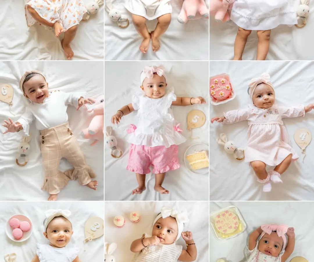 They change so fast in that first year. This collage shows how a series of milestone sessions can beautifully document your baby's growth month by month. We can plan a full "Baby's First Year" package to capture every new stage.
