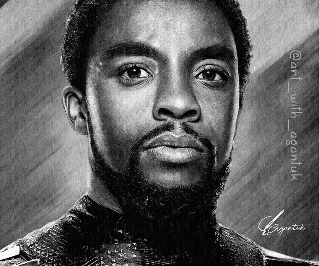 As a tribute to the late Chadwick Boseman, I created this black and white portrait to honor his memory. My goal was to capture his strength and quiet dignity as the Black Panther. This piece is a reminder that legends never truly die.