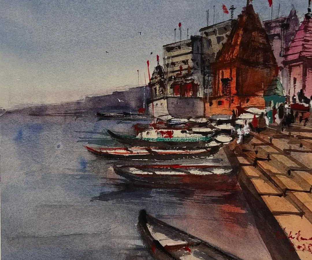A watercolor painting of a Varanasi ghat, a place that holds so many dear memories for me. Using Daniel Smith watercolors on Baohong cold press paper, I aimed to capture the serene yet vibrant atmosphere of the boats resting by the ancient steps.