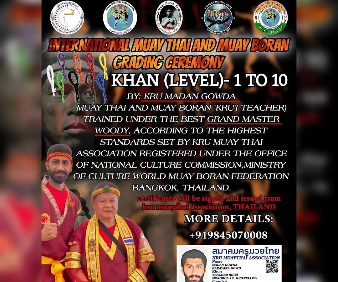 This is our official grading ceremony announcement. We follow the strict standards of the Kru Muaythai Association in Bangkok, ensuring your certification is recognized internationally.