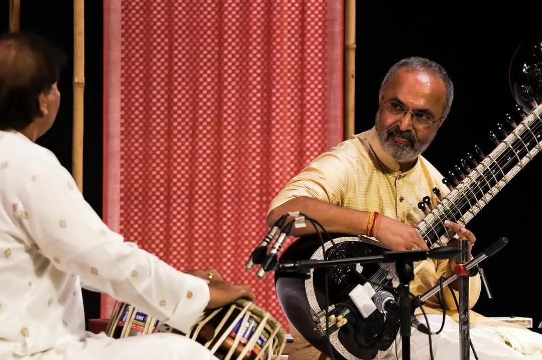 In conversation with the tabla, a key element of my solo Hindustani classical performances. This is the heart of the Maihar Gharana tradition, a deep, meditative experience I love sharing with audiences.
