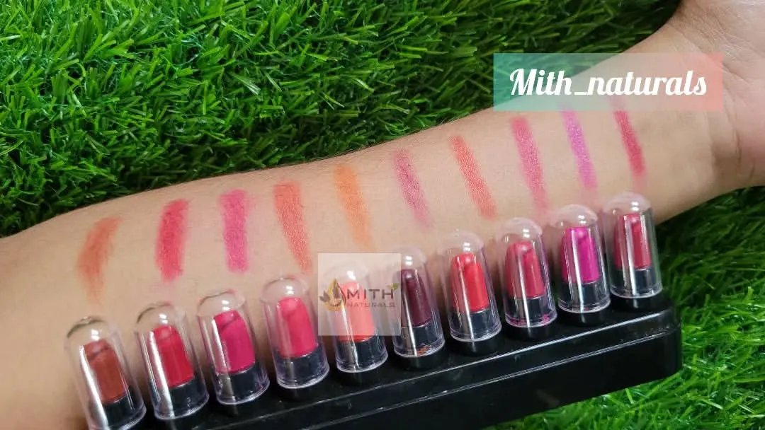 Here are the swatches for my homemade mini lipstick set. I created this so you can try a whole range of colors, from everyday nudes and pinks to bolder reds and maroons, without committing to a full-size tube.