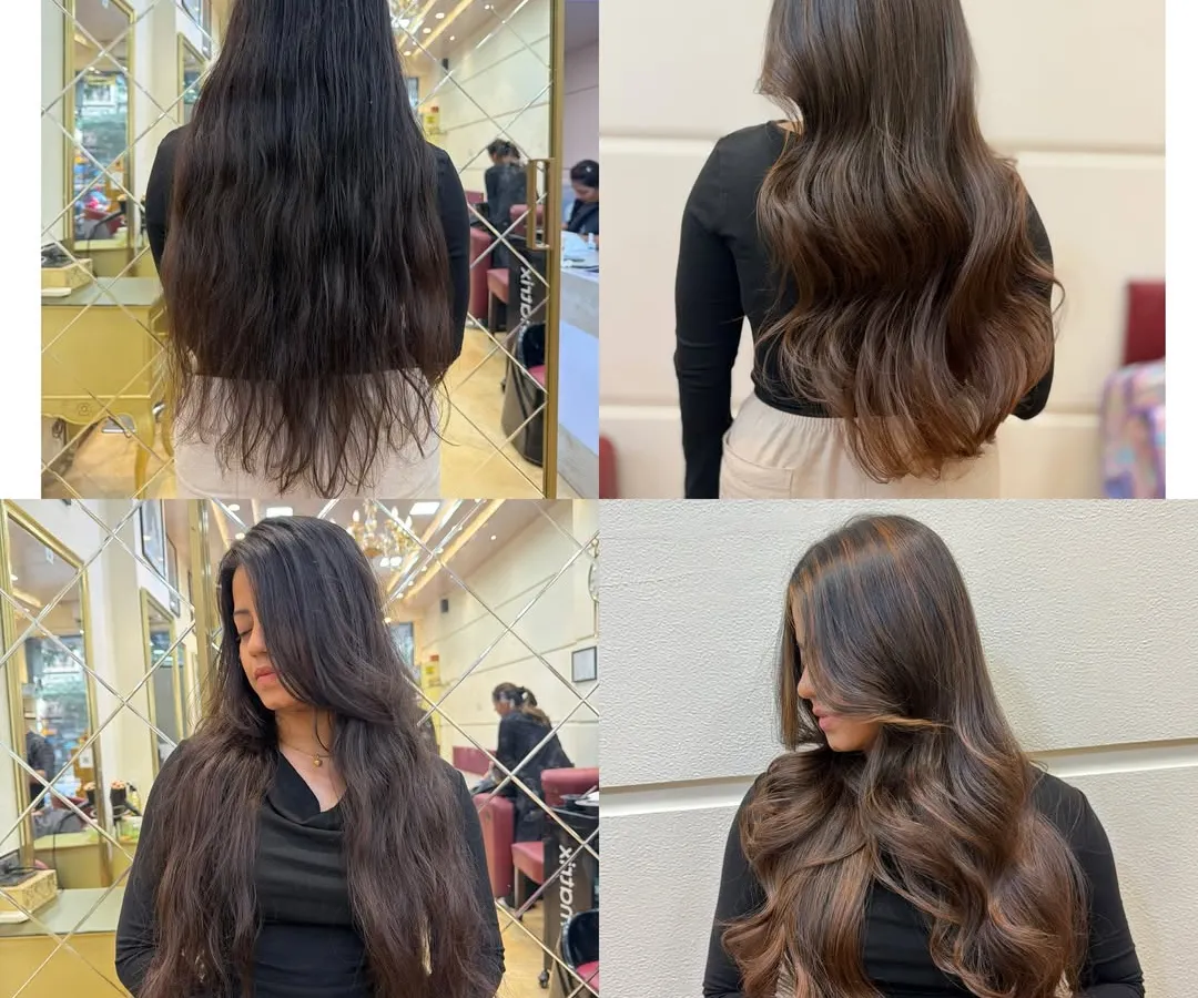 The magic is in the transformation. This bride-to-be wanted a subtle but noticeable change for her wedding. We created this warm caramel brown look that completely revitalized her hair, giving it dimension and a healthy shine.
