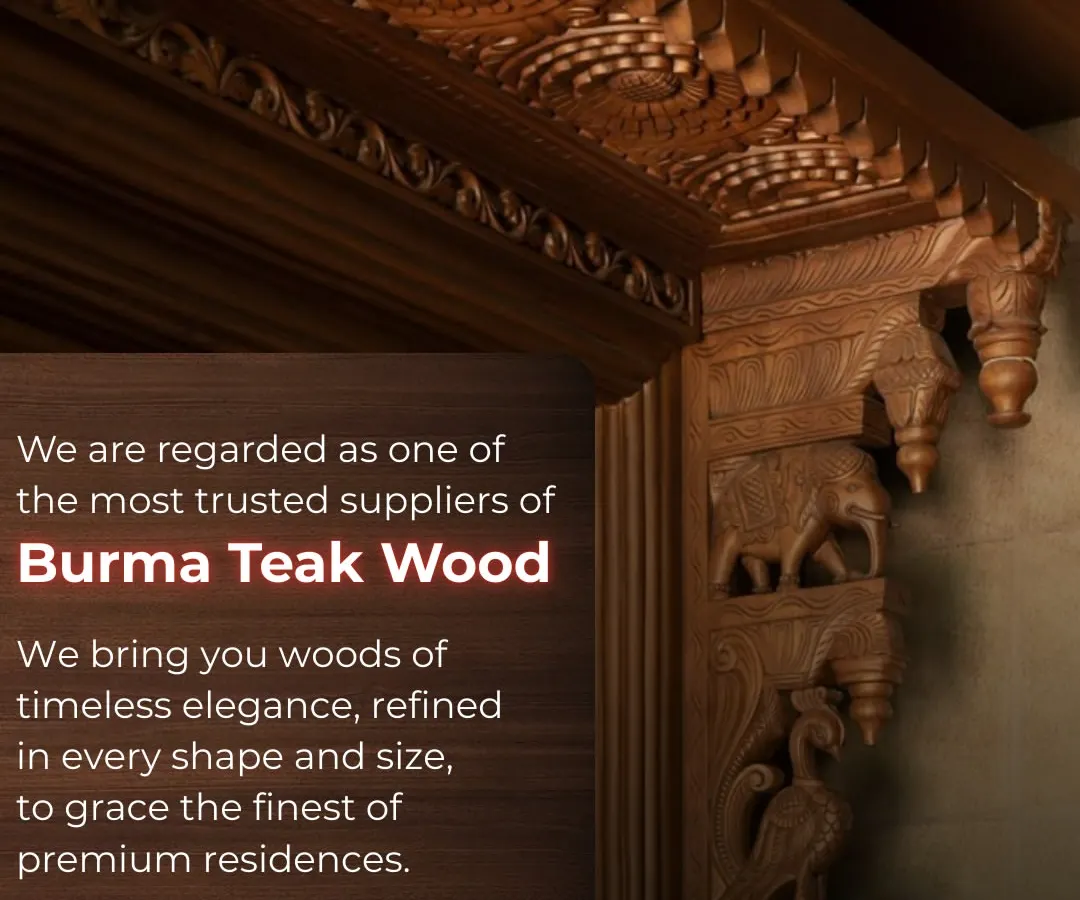 This is the soul of our work. An intricate carving in solid Burma Teak, showcasing the traditional craftsmanship passed down through generations at Lakshmi Saw Mills. We believe details like these transform a piece of wood into a timeless family heirloom.
